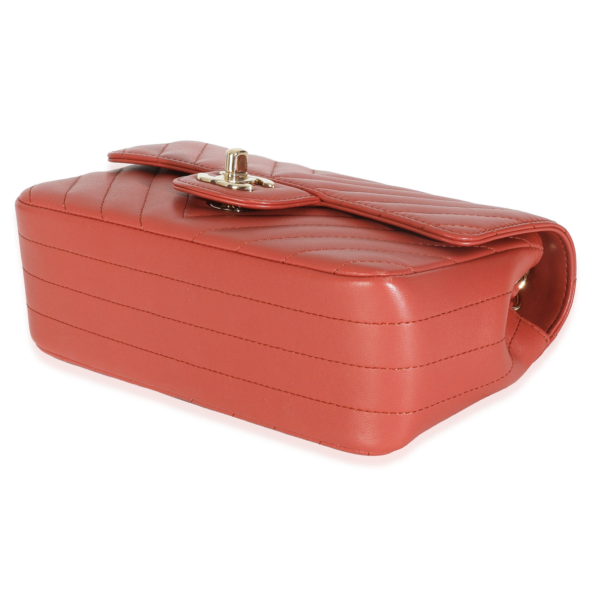 Chanel Coral Chevron Calfskin Mini Rectangular Flap Bag Handbag box