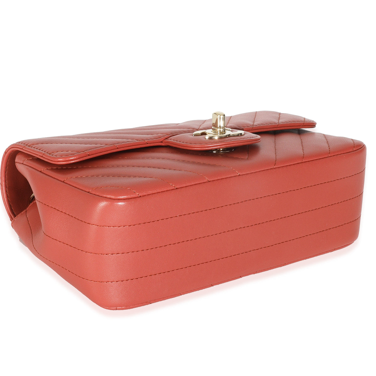 Chanel Coral Chevron Calfskin Mini Rectangular Flap Bag Handbag clasp