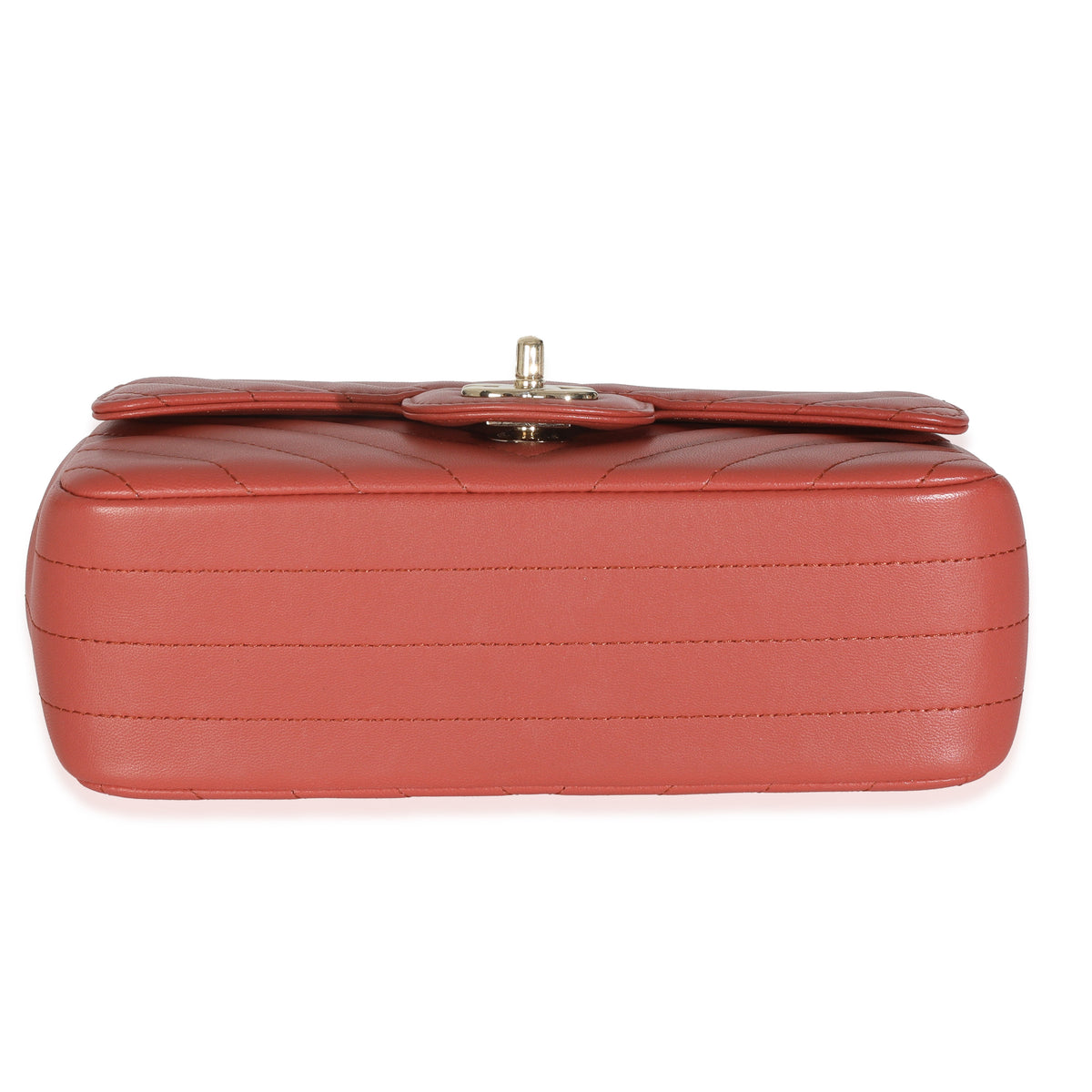 Chanel Coral Chevron Calfskin Mini Rectangular Flap Bag Handbag stamp
