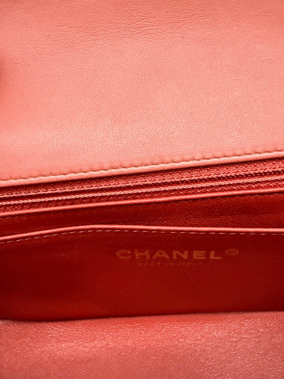 Coral Chevron Calfskin Mini Rectangular Flap Bag