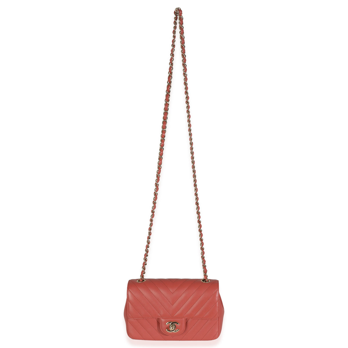 Coral Chevron Calfskin Mini Rectangular Flap Bag