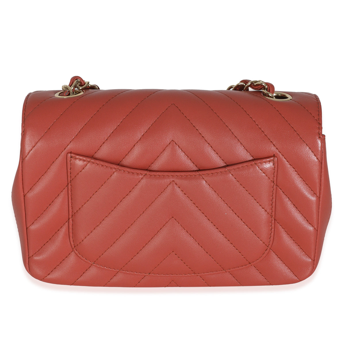 Coral Chevron Calfskin Mini Rectangular Flap Bag