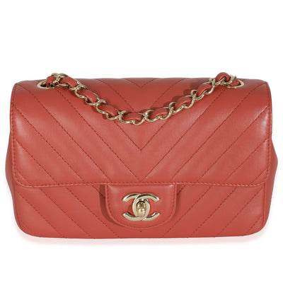 Coral Chevron Calfskin Mini Rectangular Flap Bag
