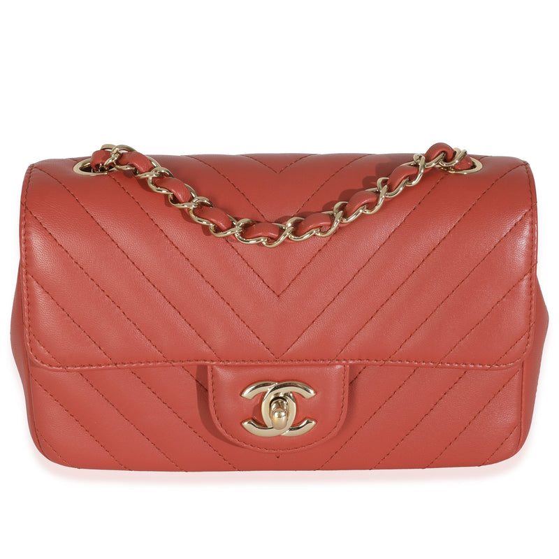 Coral Chevron Calfskin Mini Rectangular Flap Bag