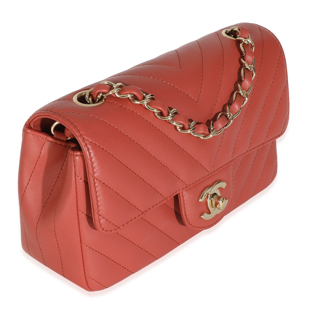 Coral Chevron Calfskin Mini Rectangular Flap Bag