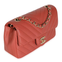 Coral Chevron Calfskin Mini Rectangular Flap Bag