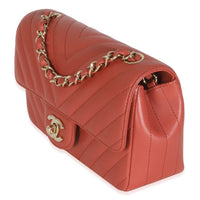 Coral Chevron Calfskin Mini Rectangular Flap Bag