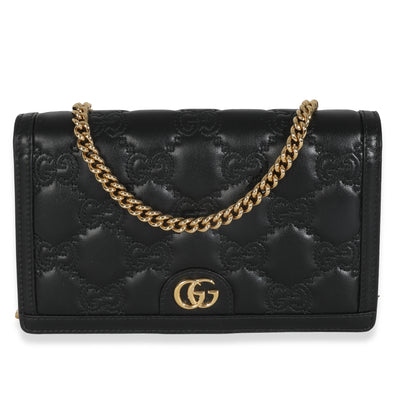 Black Calfskin GG Matelasse Chain Wallet