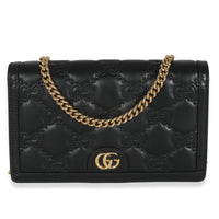 Black Calfskin GG Matelasse Chain Wallet