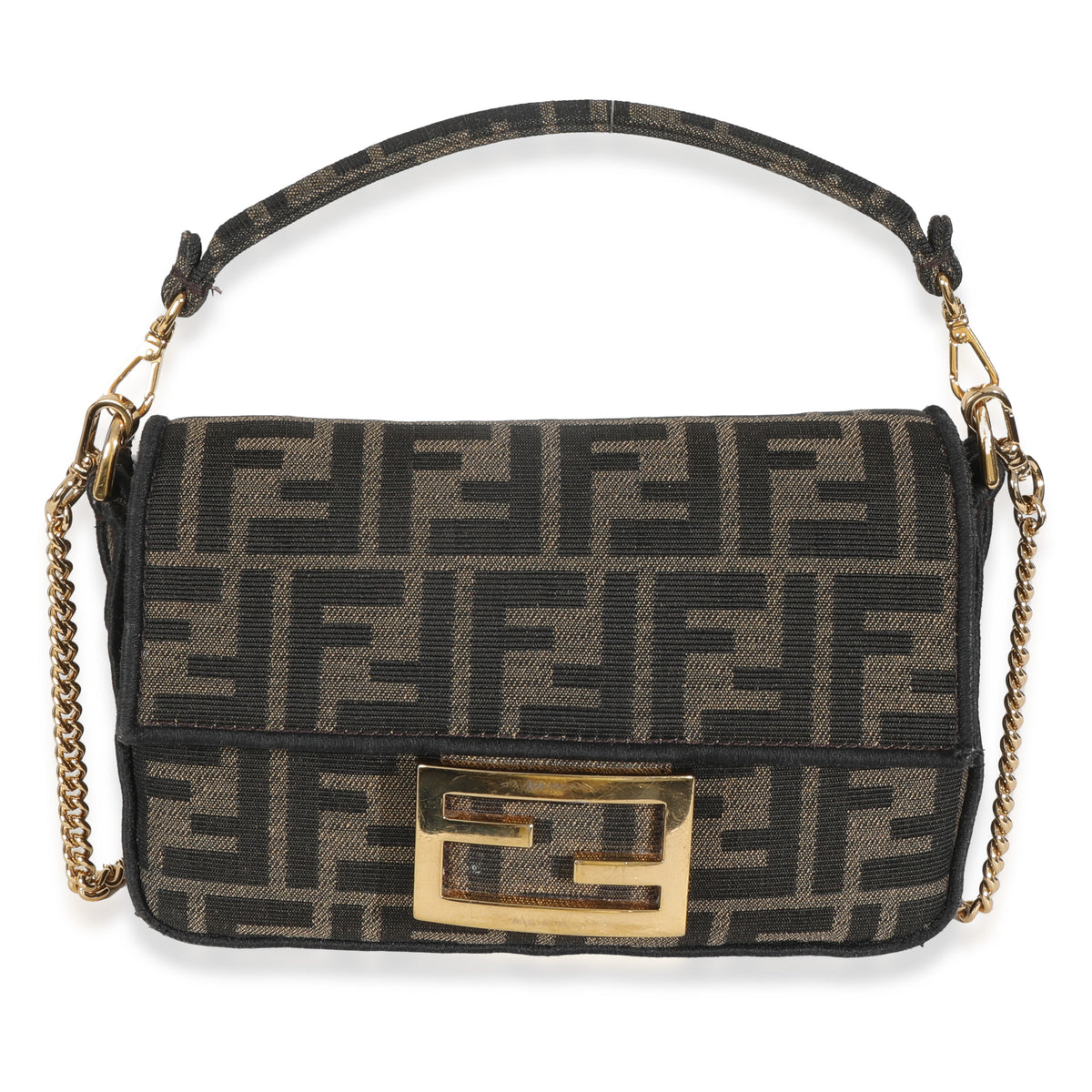 Brown FF Jacquard Fabric Mini Baguette Bag