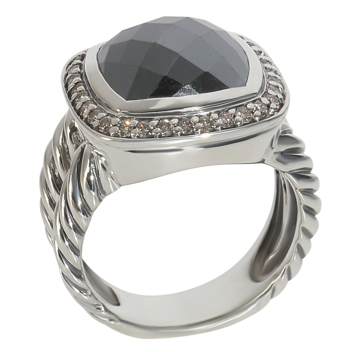 David Yurman Sterling Silver Hematite and Diamond Albion Ring bv