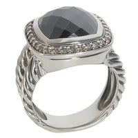 David Yurman Sterling Silver Hematite and Diamond Albion Ring bv