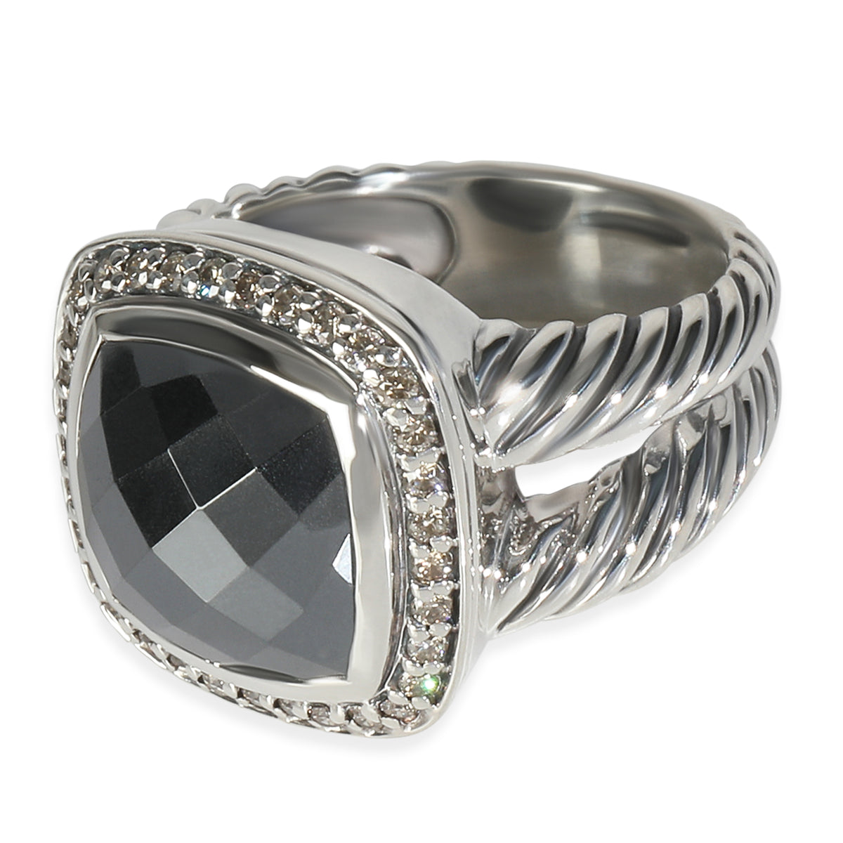 David Yurman Sterling Silver Hematite and Diamond Albion Ring sv