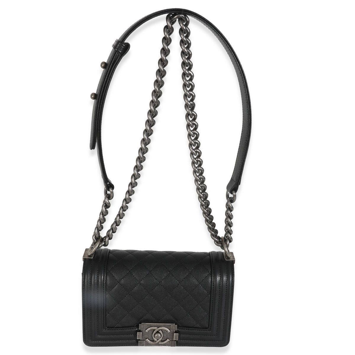 Black Quilted Caviar Small Boy Handbag