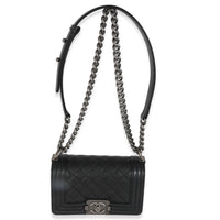 Black Quilted Caviar Small Boy Handbag