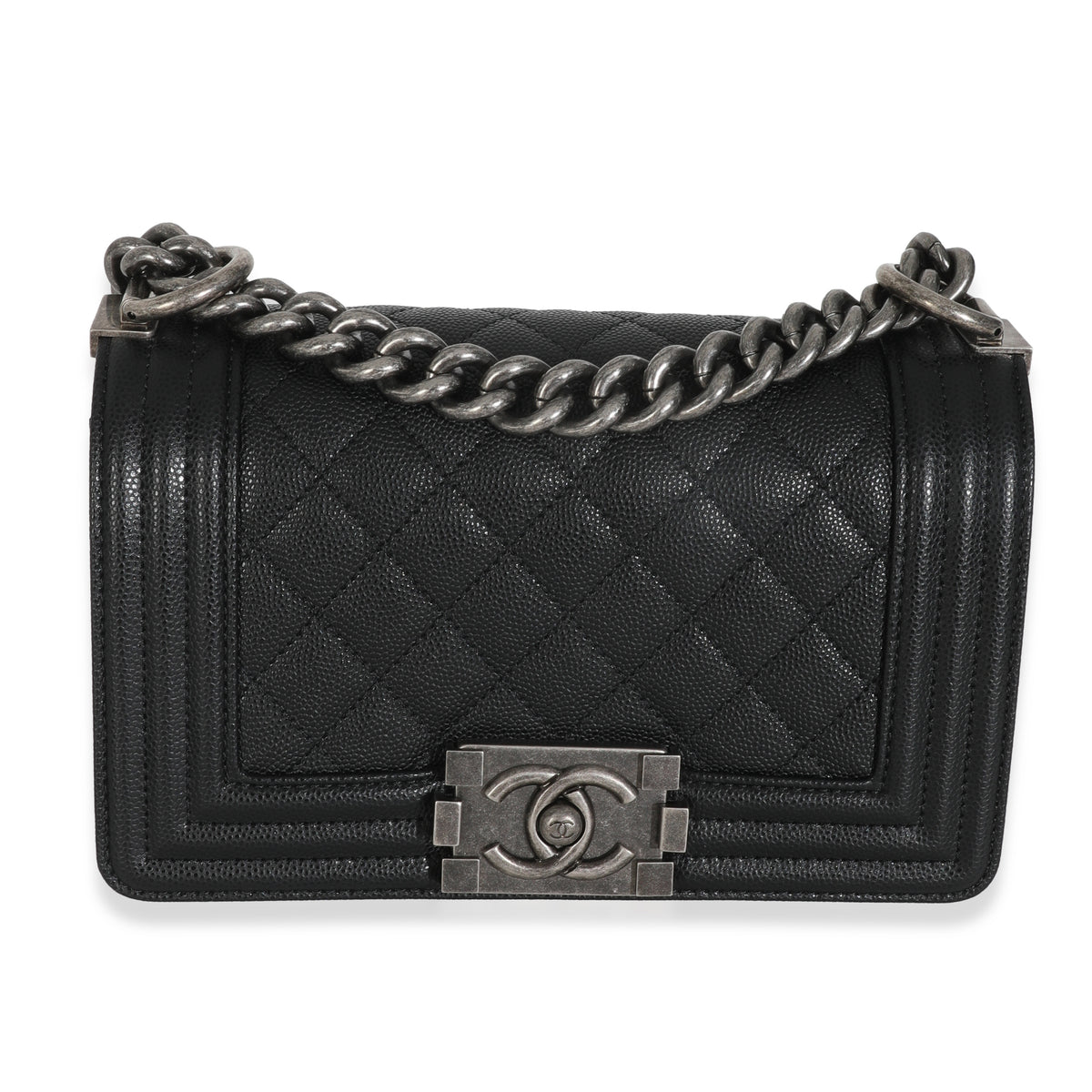 Black Quilted Caviar Small Boy Handbag