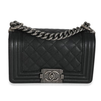 Black Quilted Caviar Small Boy Handbag