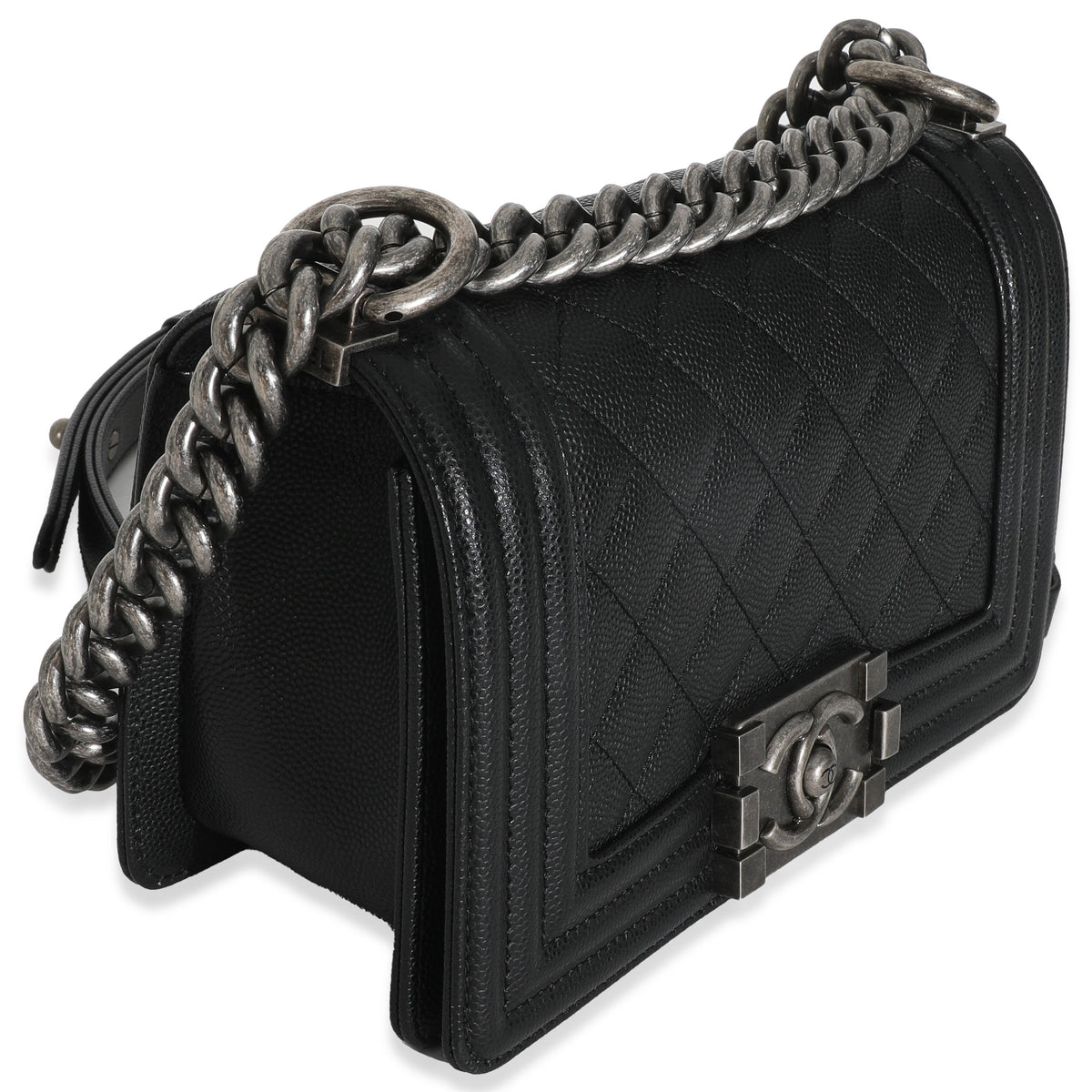 Black Quilted Caviar Small Boy Handbag