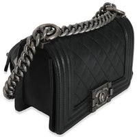 Black Quilted Caviar Small Boy Handbag