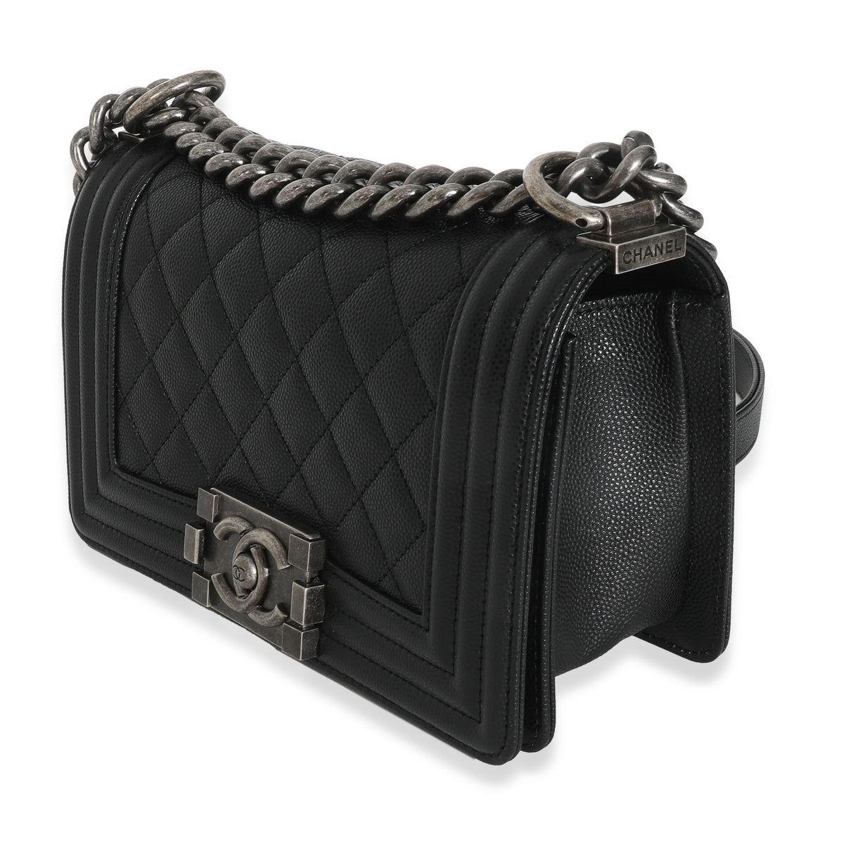 Black Quilted Caviar Small Boy Handbag