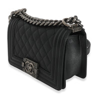 Black Quilted Caviar Small Boy Handbag