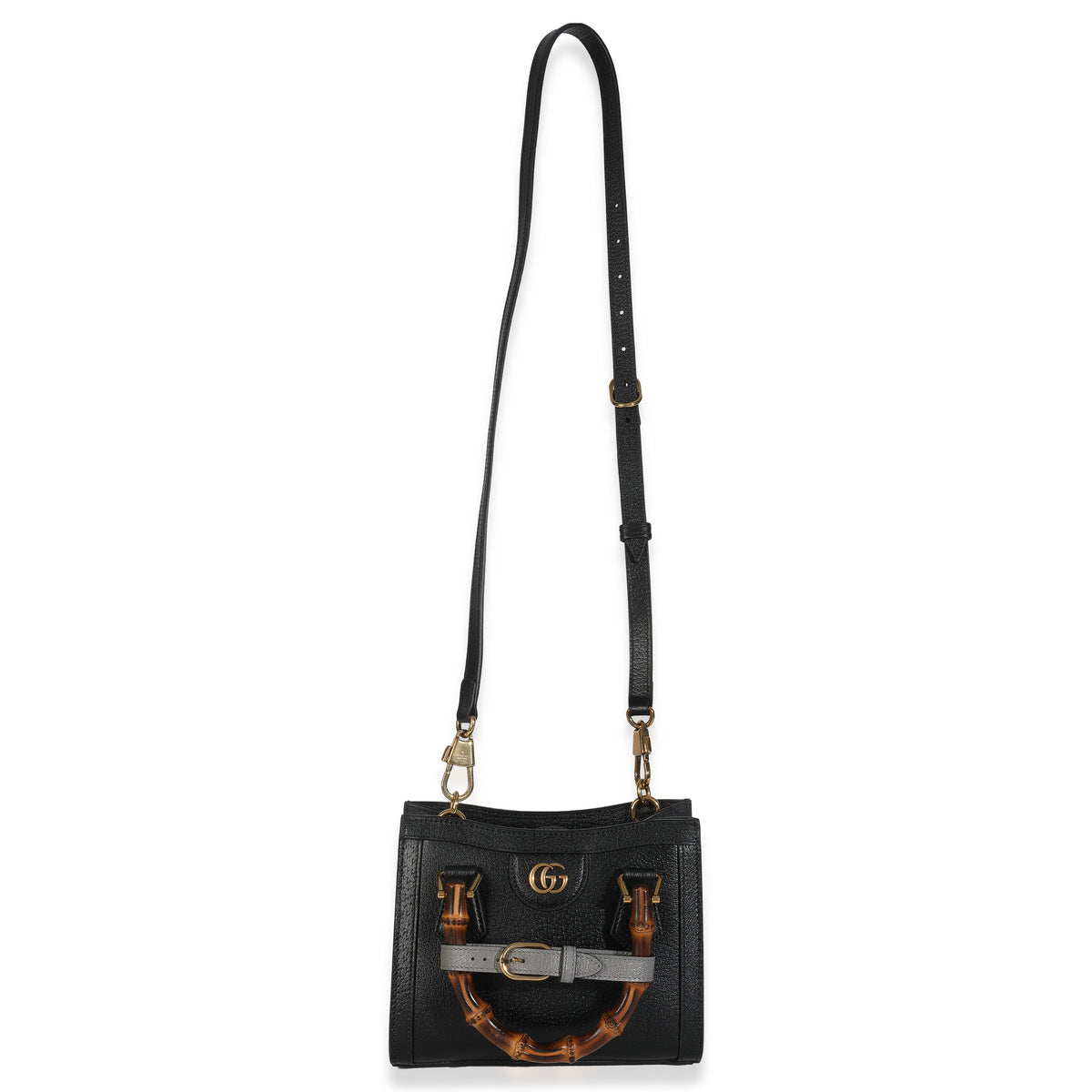Black Textured Dollar Calfskin Web Mini Diana Tote Bag
