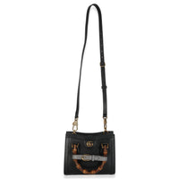 Black Textured Dollar Calfskin Web Mini Diana Tote Bag