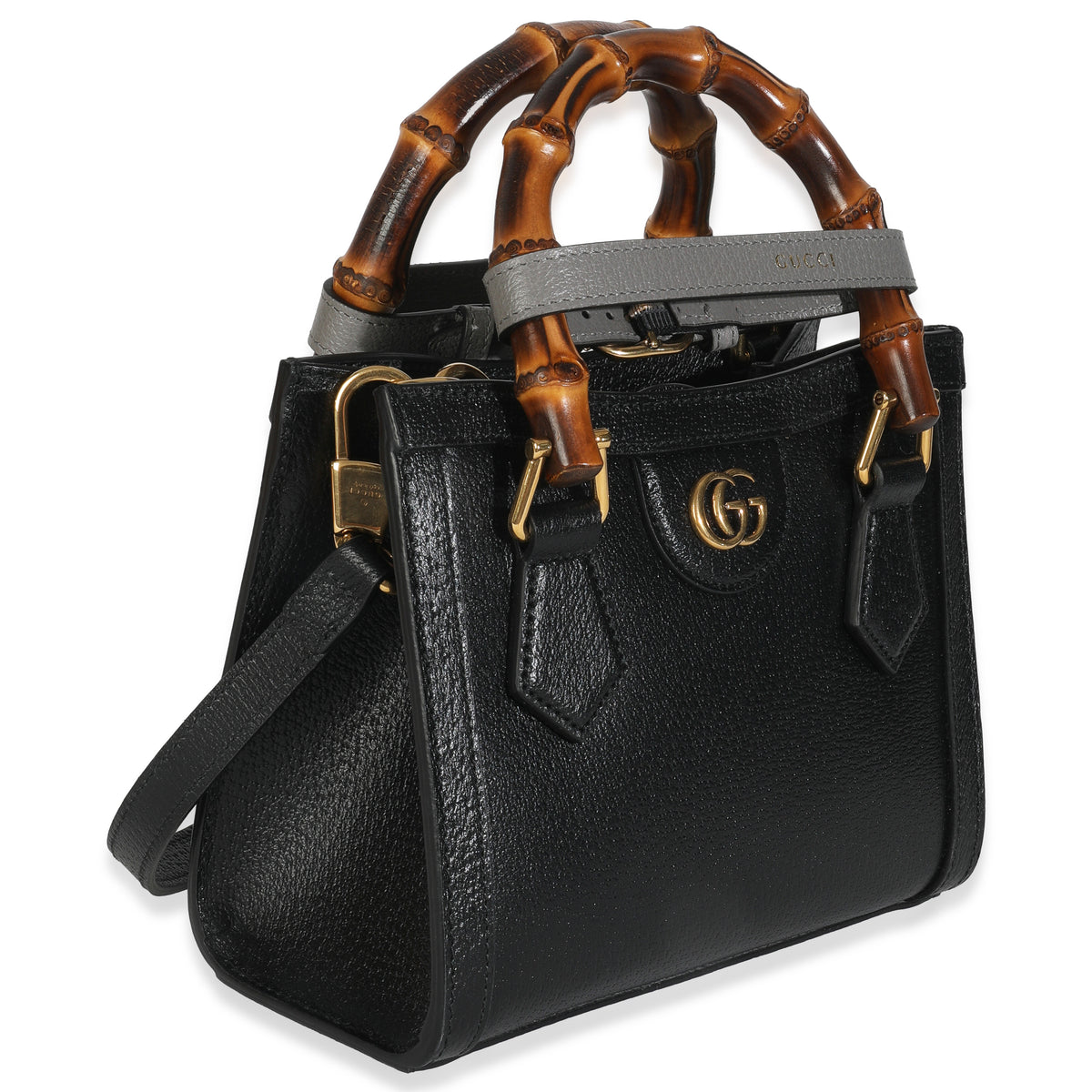 Black Textured Dollar Calfskin Web Mini Diana Tote Bag