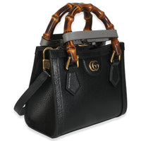 Black Textured Dollar Calfskin Web Mini Diana Tote Bag