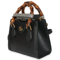 Black Textured Dollar Calfskin Web Mini Diana Tote Bag