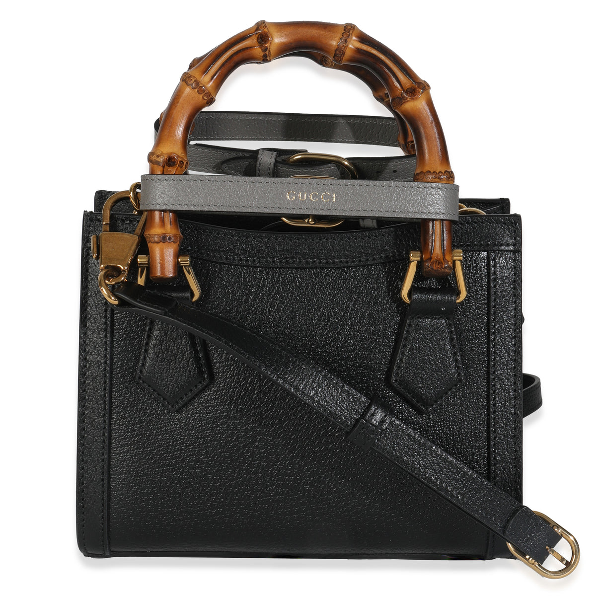 Black Textured Dollar Calfskin Web Mini Diana Tote Bag