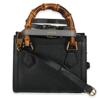 Black Textured Dollar Calfskin Web Mini Diana Tote Bag