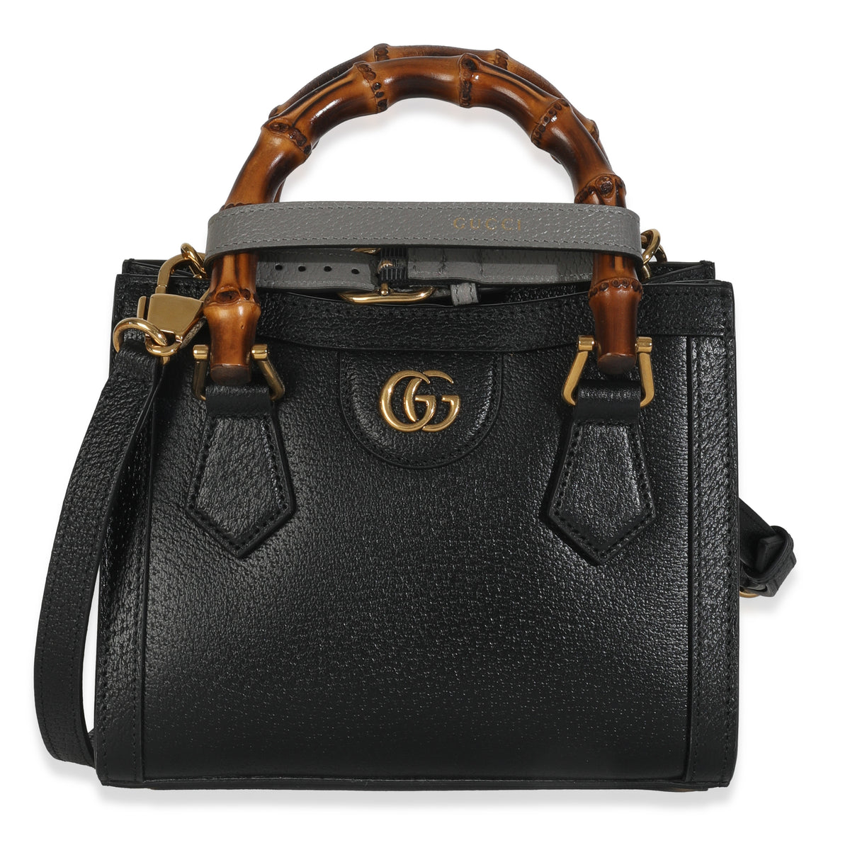 Black Textured Dollar Calfskin Web Mini Diana Tote Bag