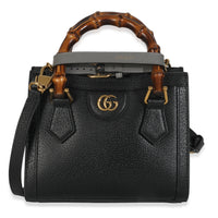 Black Textured Dollar Calfskin Web Mini Diana Tote Bag