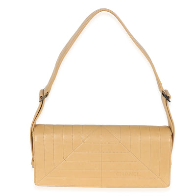 Vintage Beige Stitched Lambskin Flap Shoulder Bag