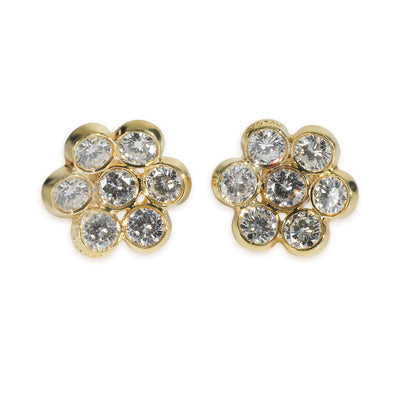 BVLGARI Yellow Gold Diamond Vintage Flower Cluster Earrings fv