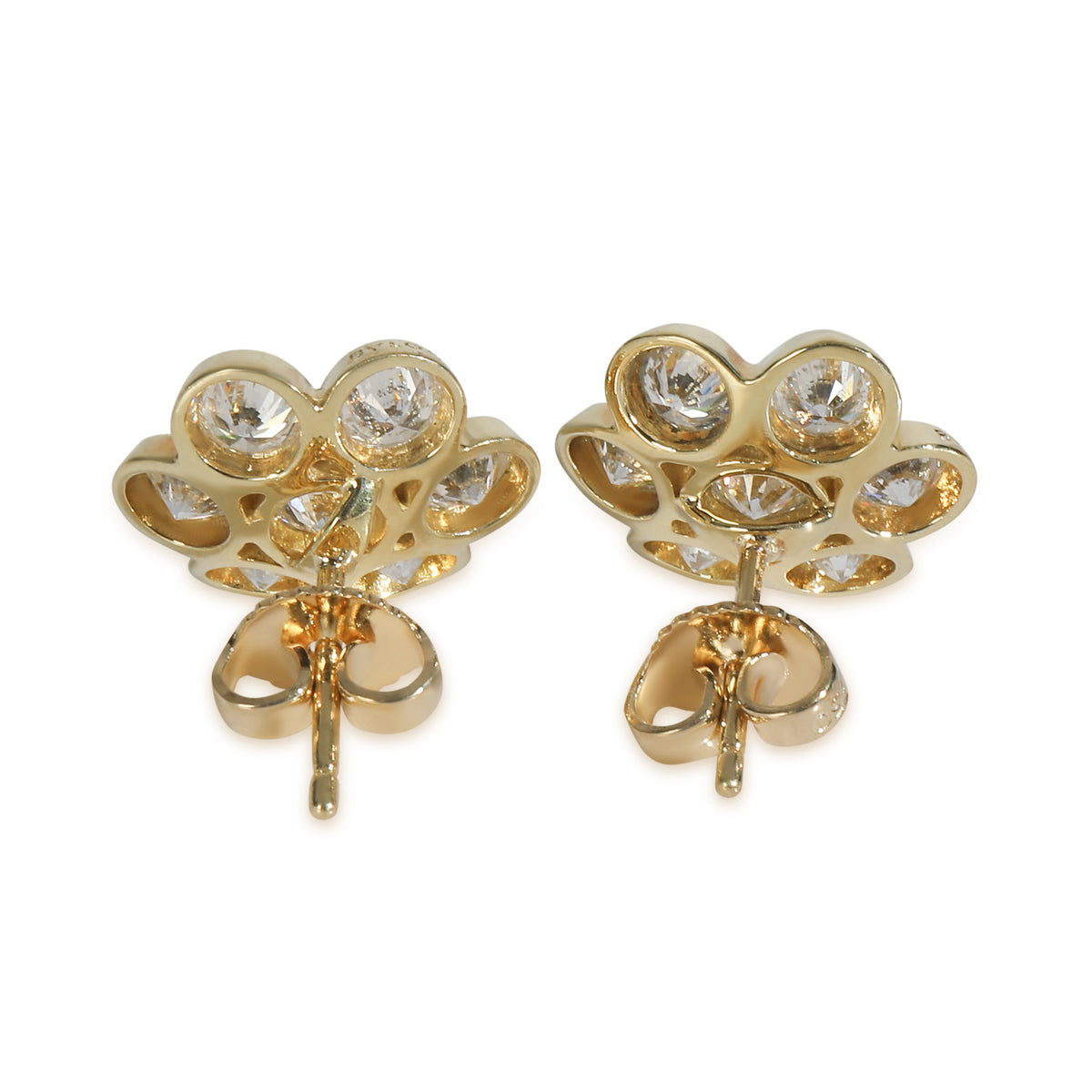 Yellow Gold Diamond Vintage Flower Cluster Earrings