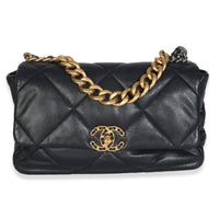 Navy Quilted Shiny Lambskin Medium Chanel 19 Flap Bag