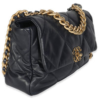 Navy Quilted Shiny Lambskin Medium Chanel 19 Flap Bag