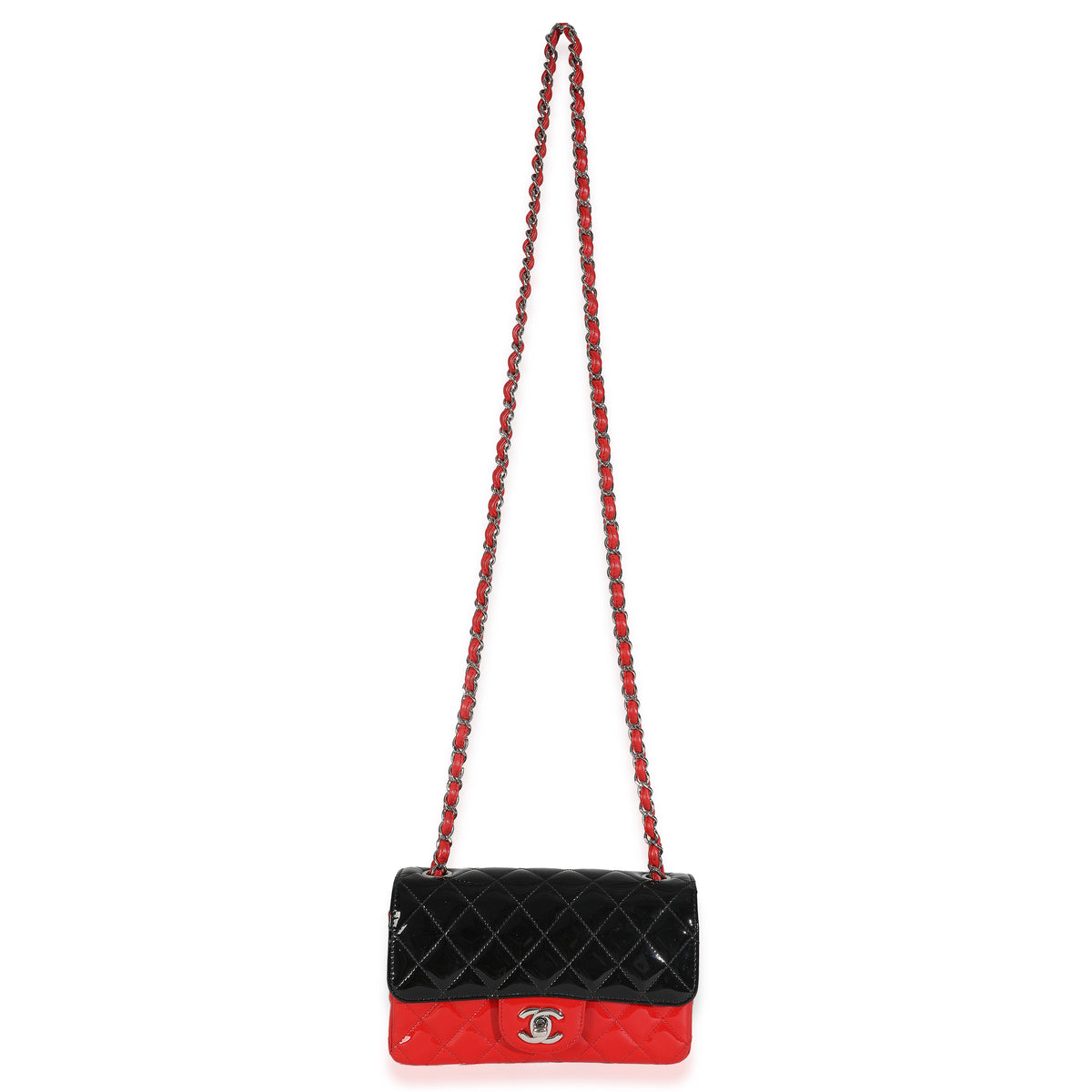 Red Black Quilted Patent Bi-Color Mini Rectangular Flap Bag