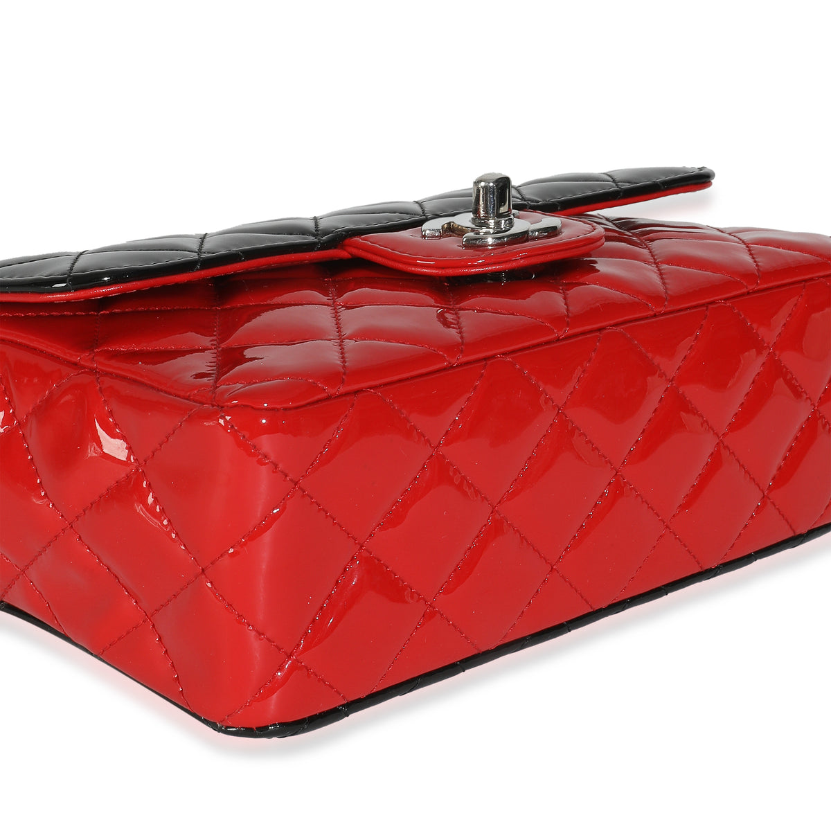 Red Black Quilted Patent Bi-Color Mini Rectangular Flap Bag