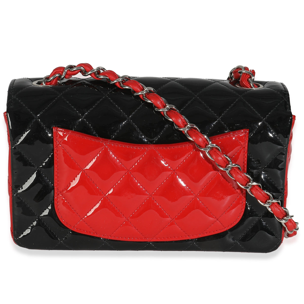 Red Black Quilted Patent Bi-Color Mini Rectangular Flap Bag