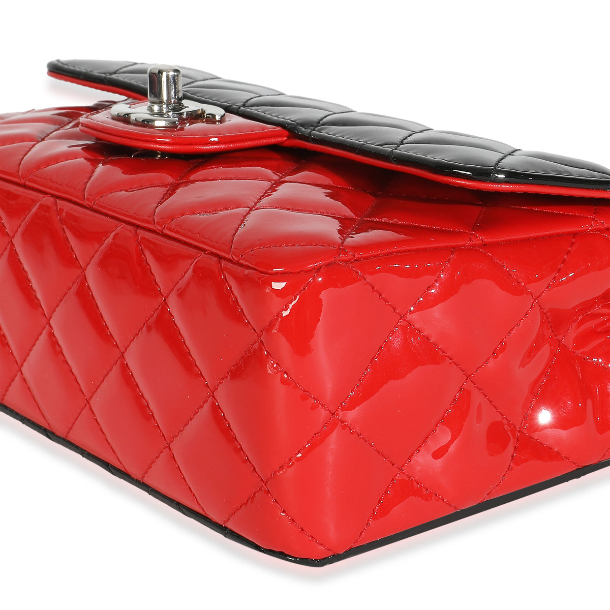 Red Black Quilted Patent Bi-Color Mini Rectangular Flap Bag