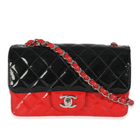 Red Black Quilted Patent Bi-Color Mini Rectangular Flap Bag