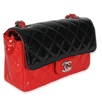 Red Black Quilted Patent Bi-Color Mini Rectangular Flap Bag