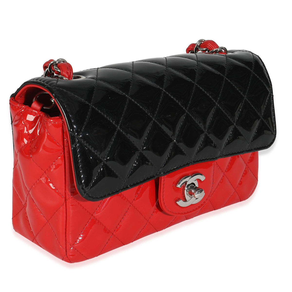Red Black Quilted Patent Bi-Color Mini Rectangular Flap Bag