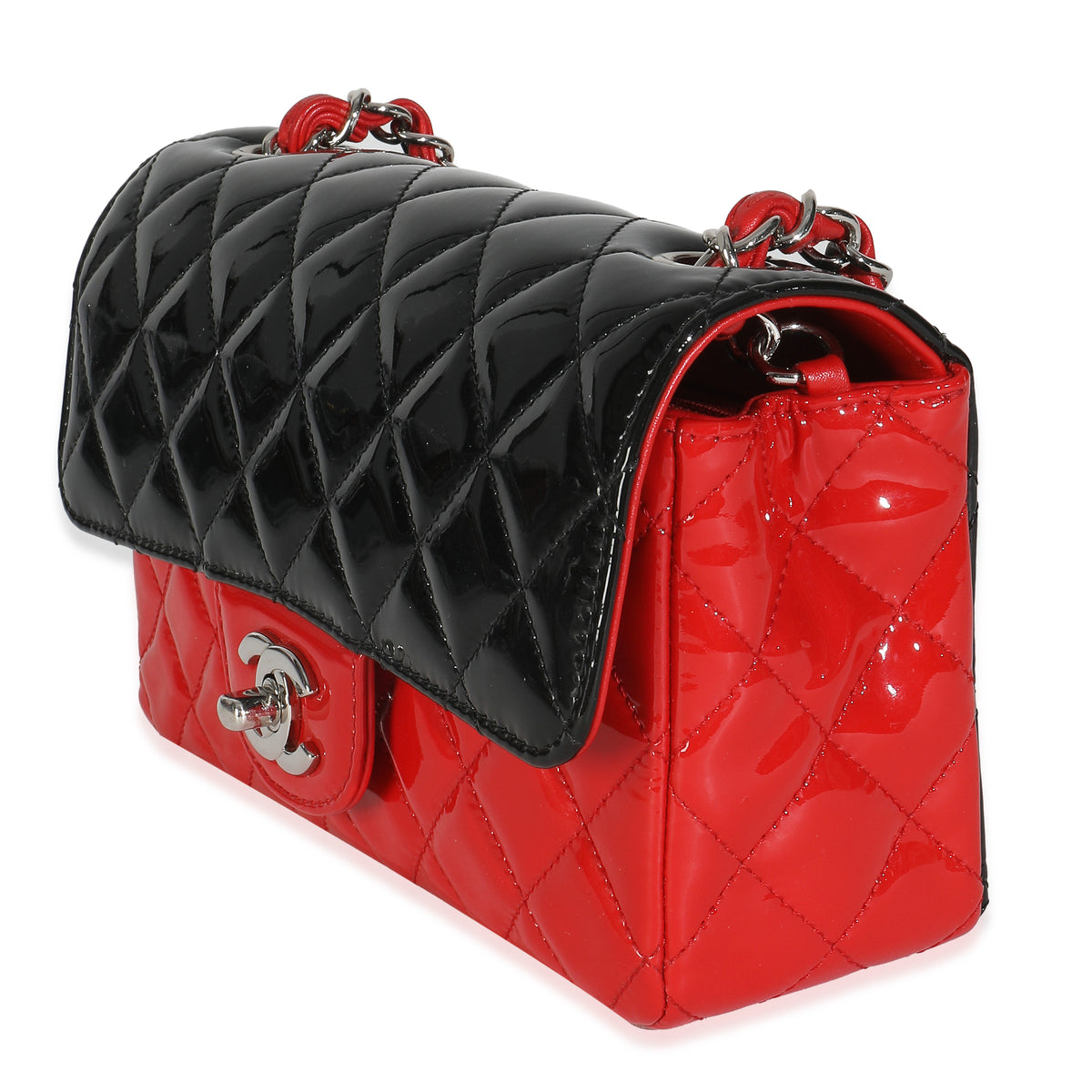 Red Black Quilted Patent Bi-Color Mini Rectangular Flap Bag