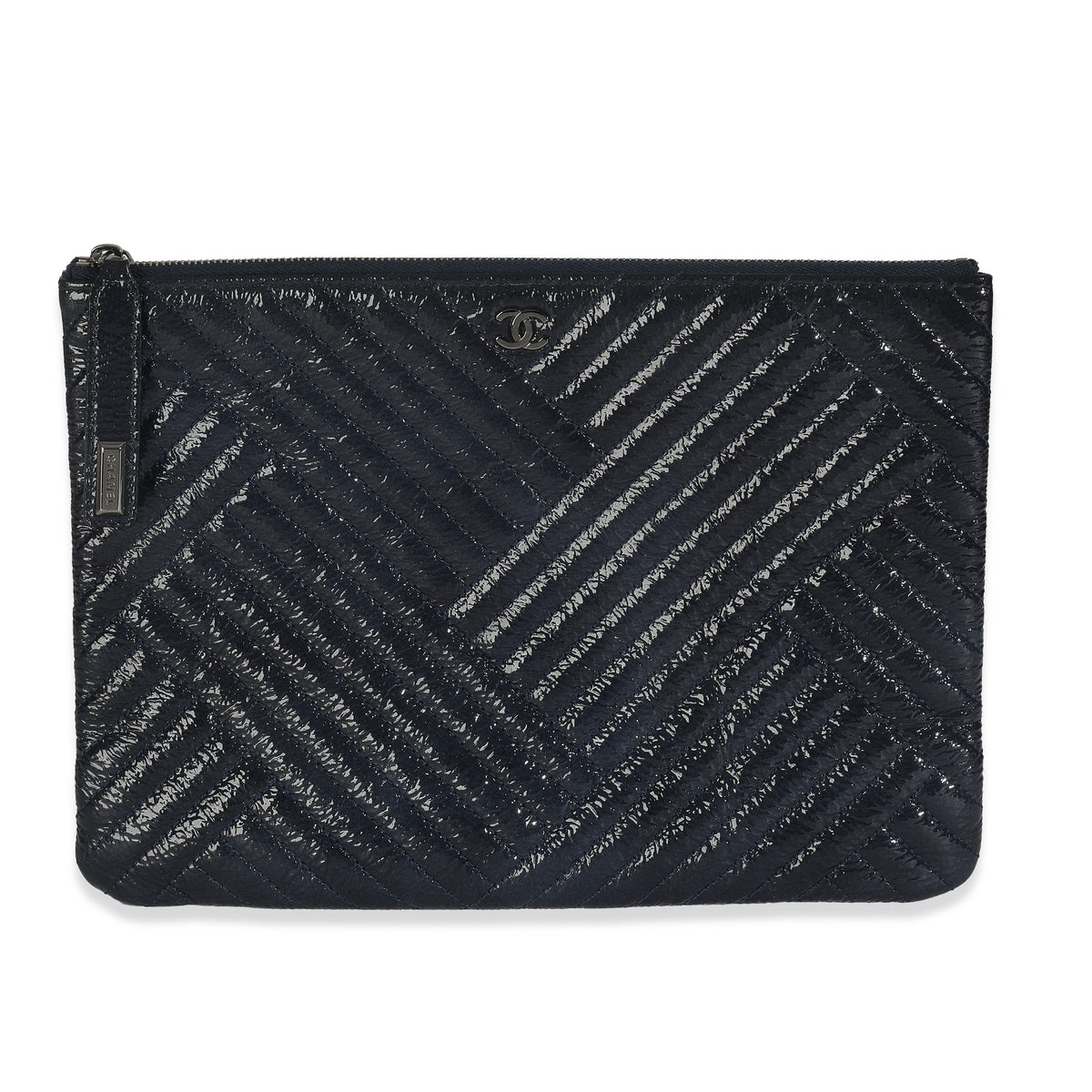 Chanel Grey Distressed Patent Medium CC Crossing Cosmetic Case Handbag fv