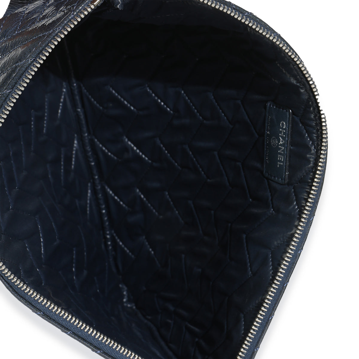 Chanel Grey Distressed Patent Medium CC Crossing Cosmetic Case Handbag stamp