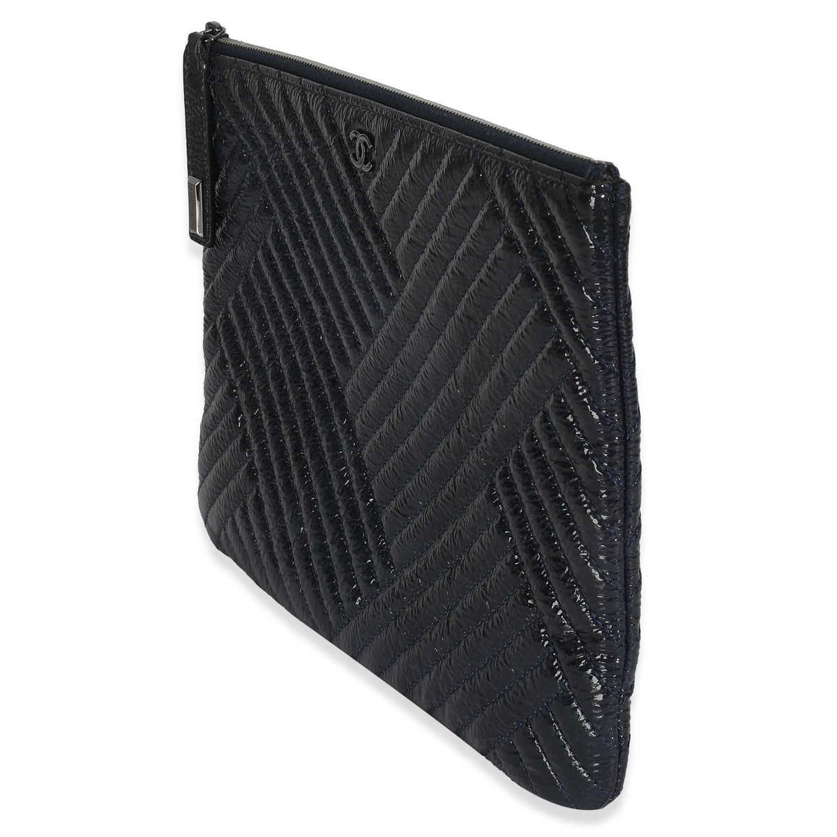 Chanel Grey Distressed Patent Medium CC Crossing Cosmetic Case Handbag sv